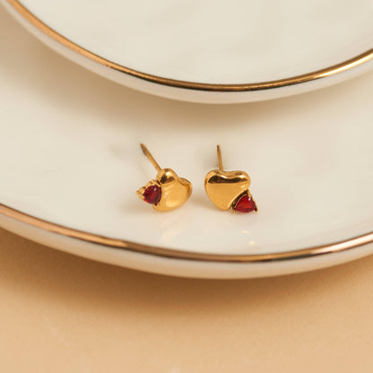 Howard's - Waterproof Earrings Heart Studs Cubic Zirconia Gemstone