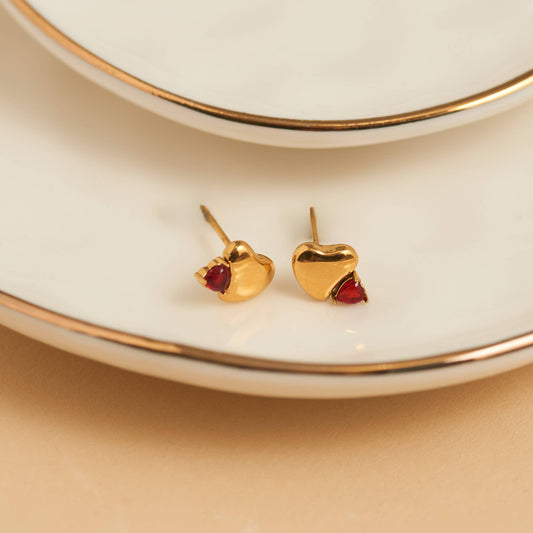 Howard's - Waterproof Earrings Heart Studs Cubic Zirconia Gemstone