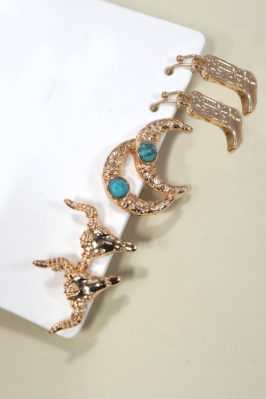 WESTERN BULL HEAD HORN BOOTS TRIO EARRINGS |