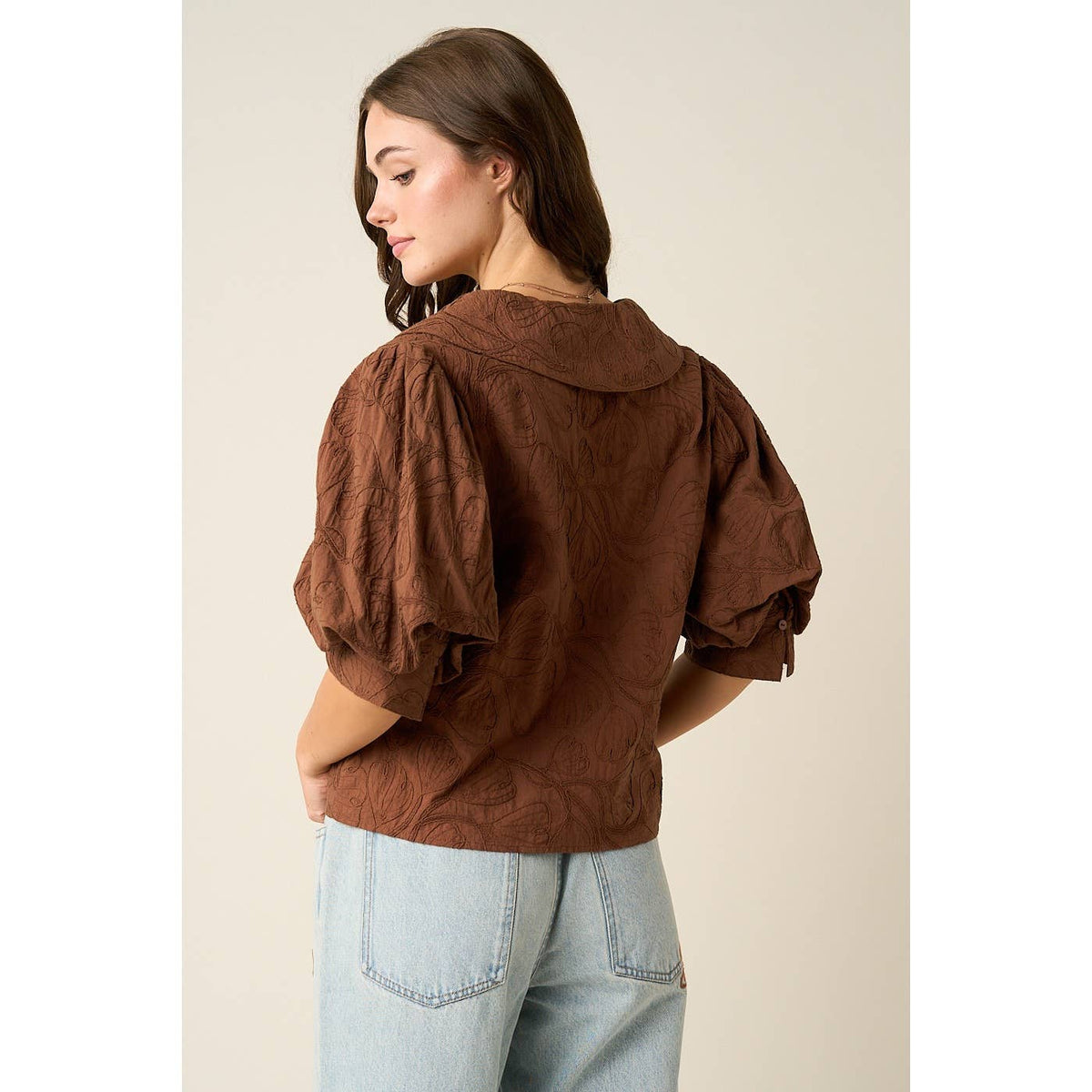 mittoshop - EMBROIDERED PETER PAN COLLAR PUFF SLEEVE BLOUSE