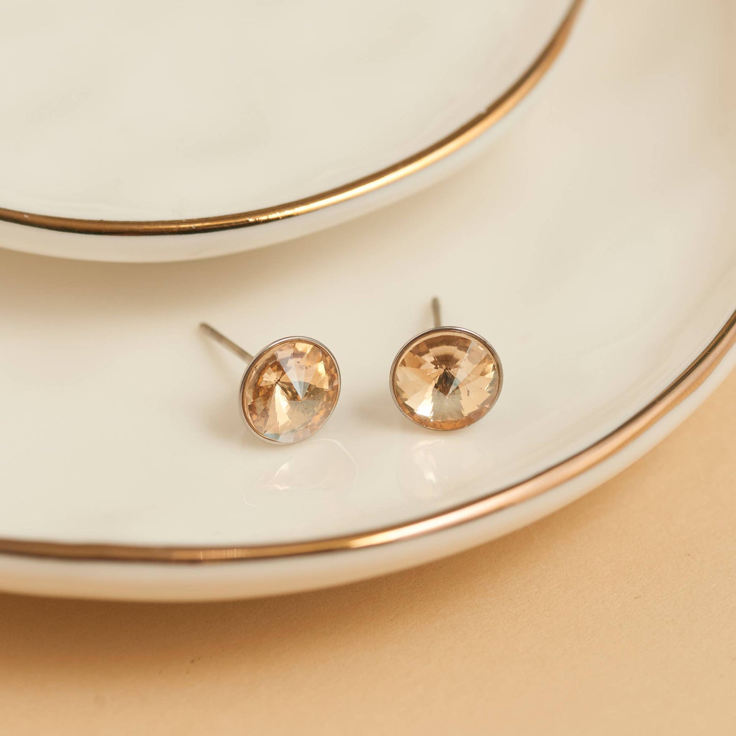 Howard's - Waterproof Earrings Rivoli Crystal Studs in Stainless Steel