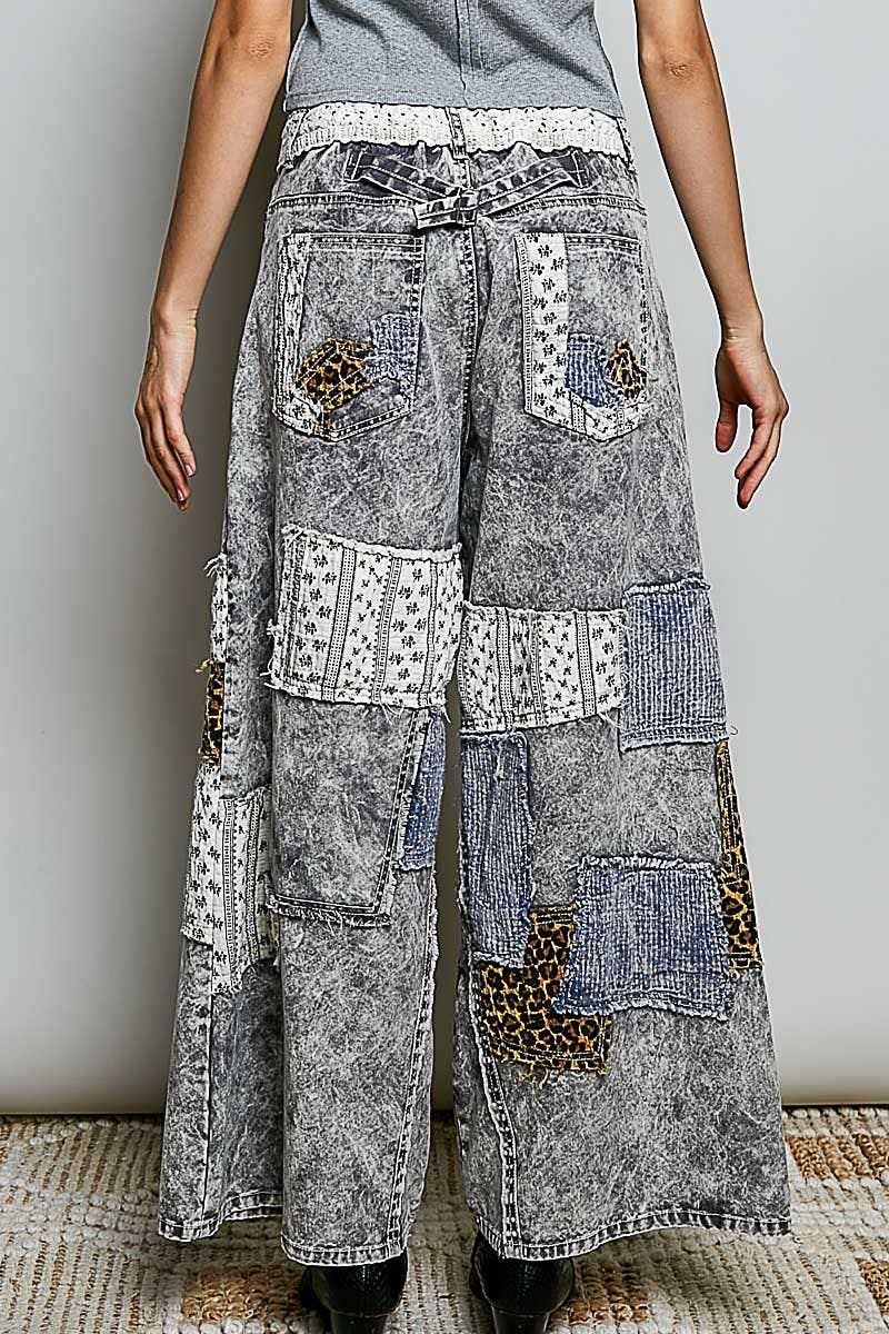 Pol Clothing - Handcrafted Vintage DIY Patchwork-Style Waistband Wide Pant