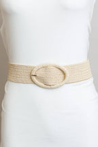 Raffia Oval Buckle Belt: Black