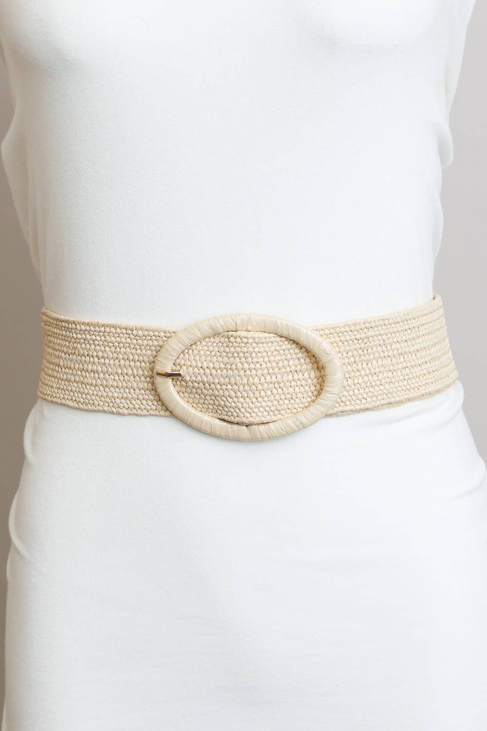 Raffia Oval Buckle Belt: Tan