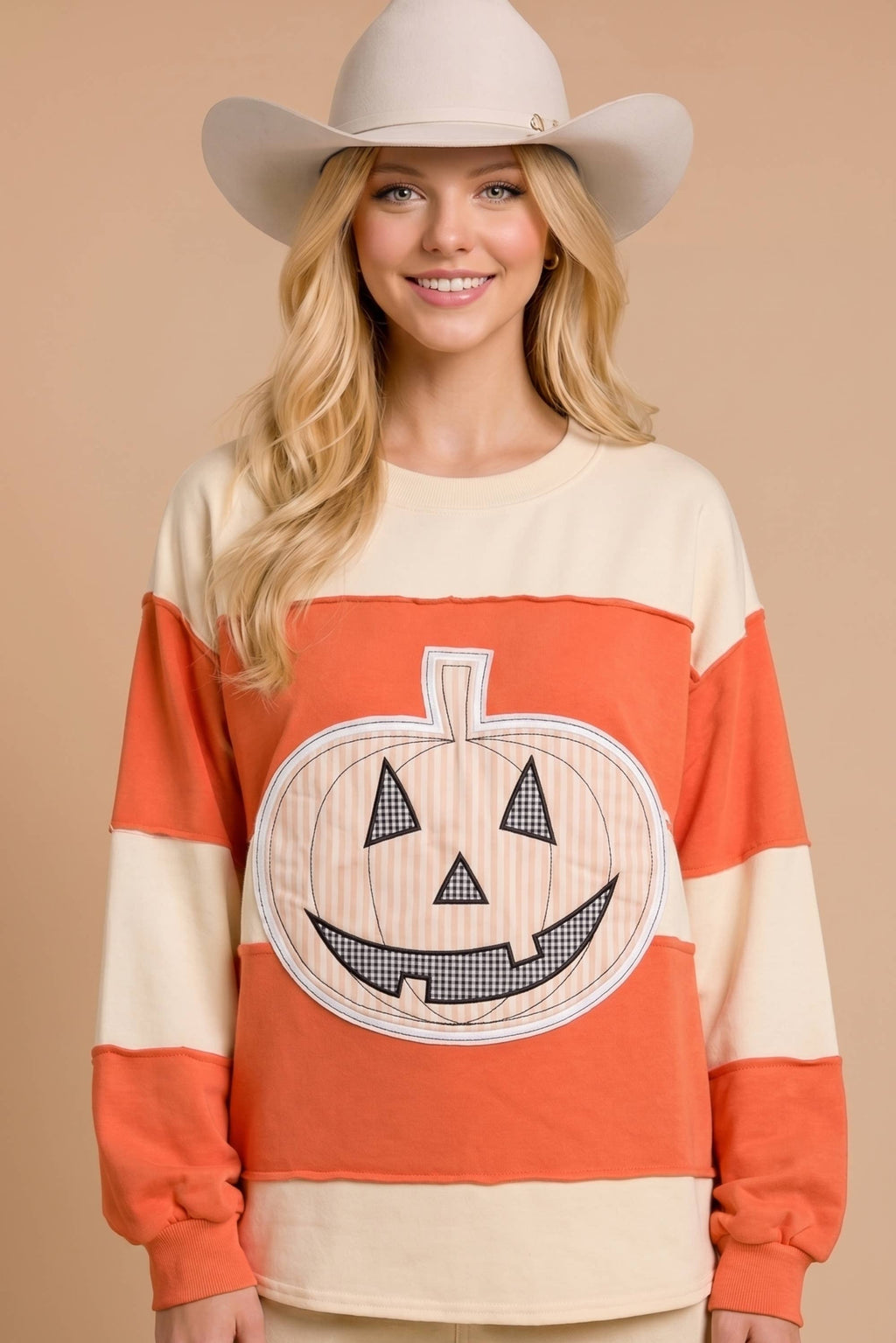 Main Strip - Pumpkin Appliqué Color Block Pullover