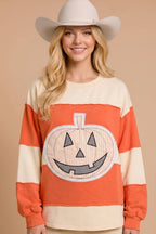 Main Strip - Pumpkin Appliqué Color Block Pullover
