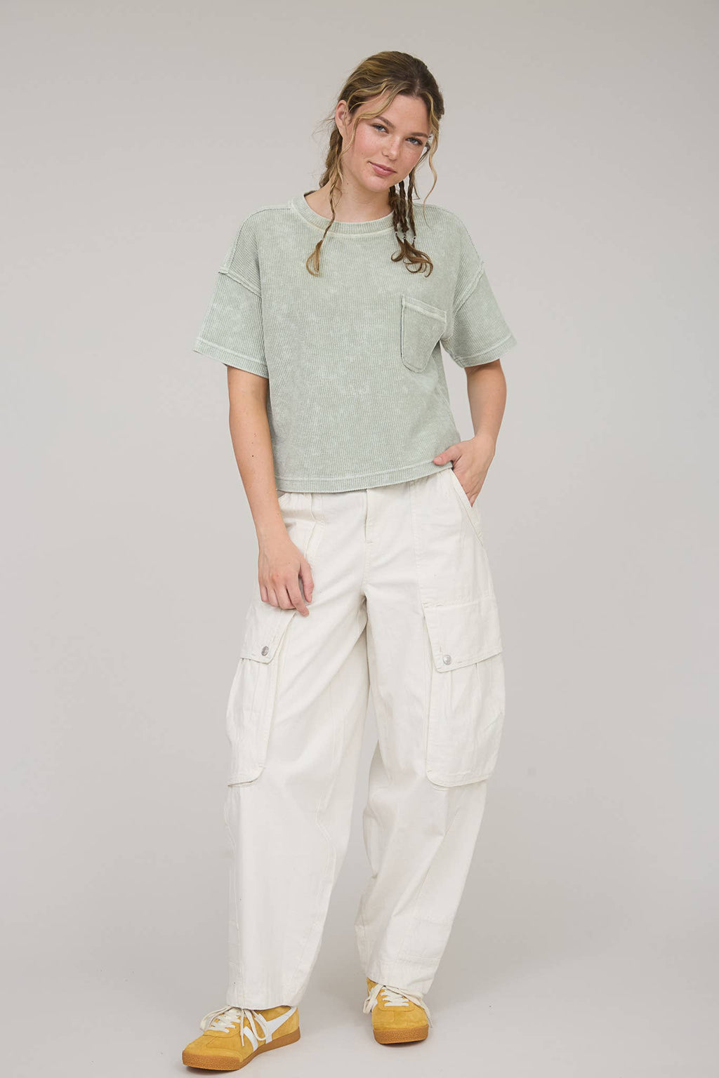 Everyday WASHED RIBBED SHORT SLEEVE TEE WITH POCKET