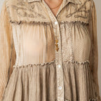 Young Threads - Mineral Wash Tiered Button-Down Blouse with Floral Details