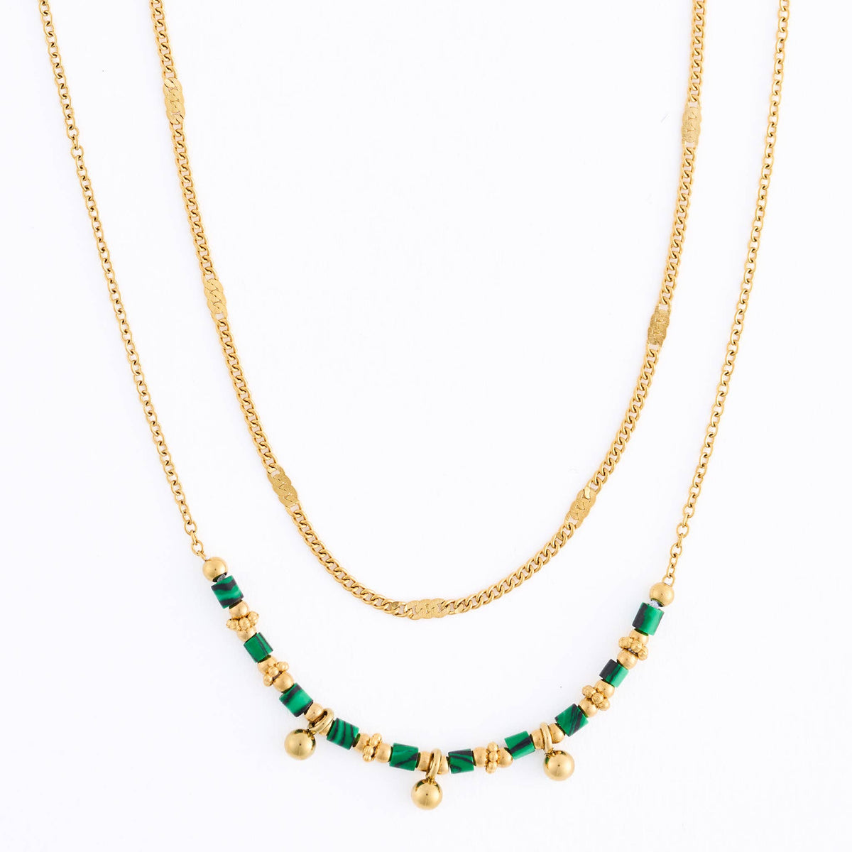 Howard's - Waterproof Necklace 15" Double Row Malachite Jewelry Narelle