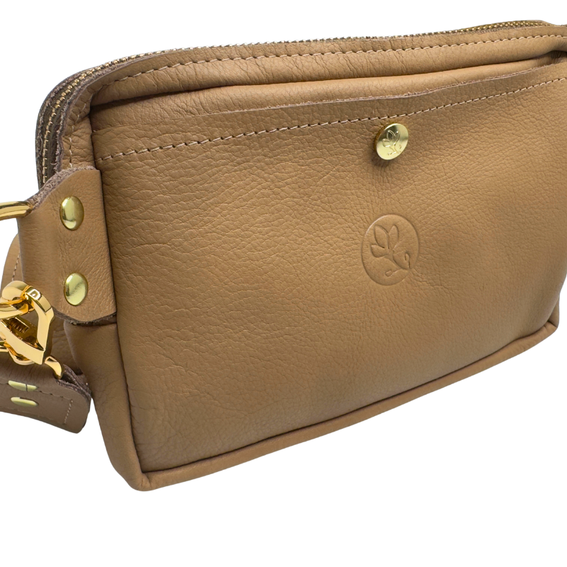 Beaudin - Bella Belt Bag In Mocha Mousse Leather | Upcycled GG Full Front