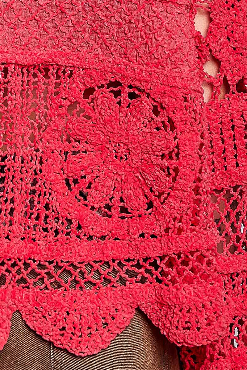 Pol Clothing - Textured Stitch Scalloped Trim Crochet Knit Sweater Top