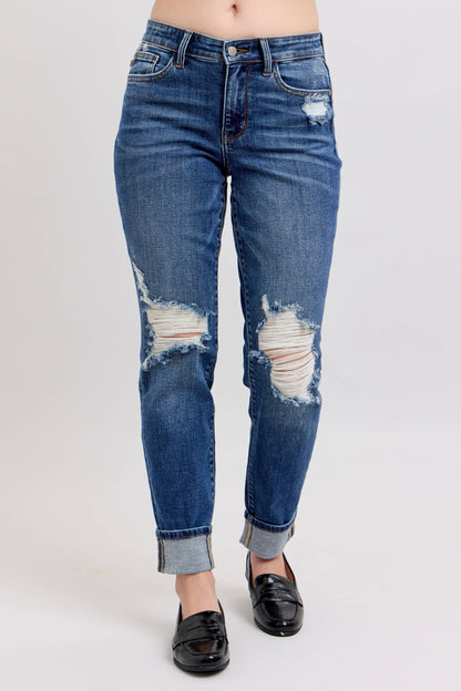 Judy Blue Jeans - Distressed Mid-Rise Boyfriend Fit