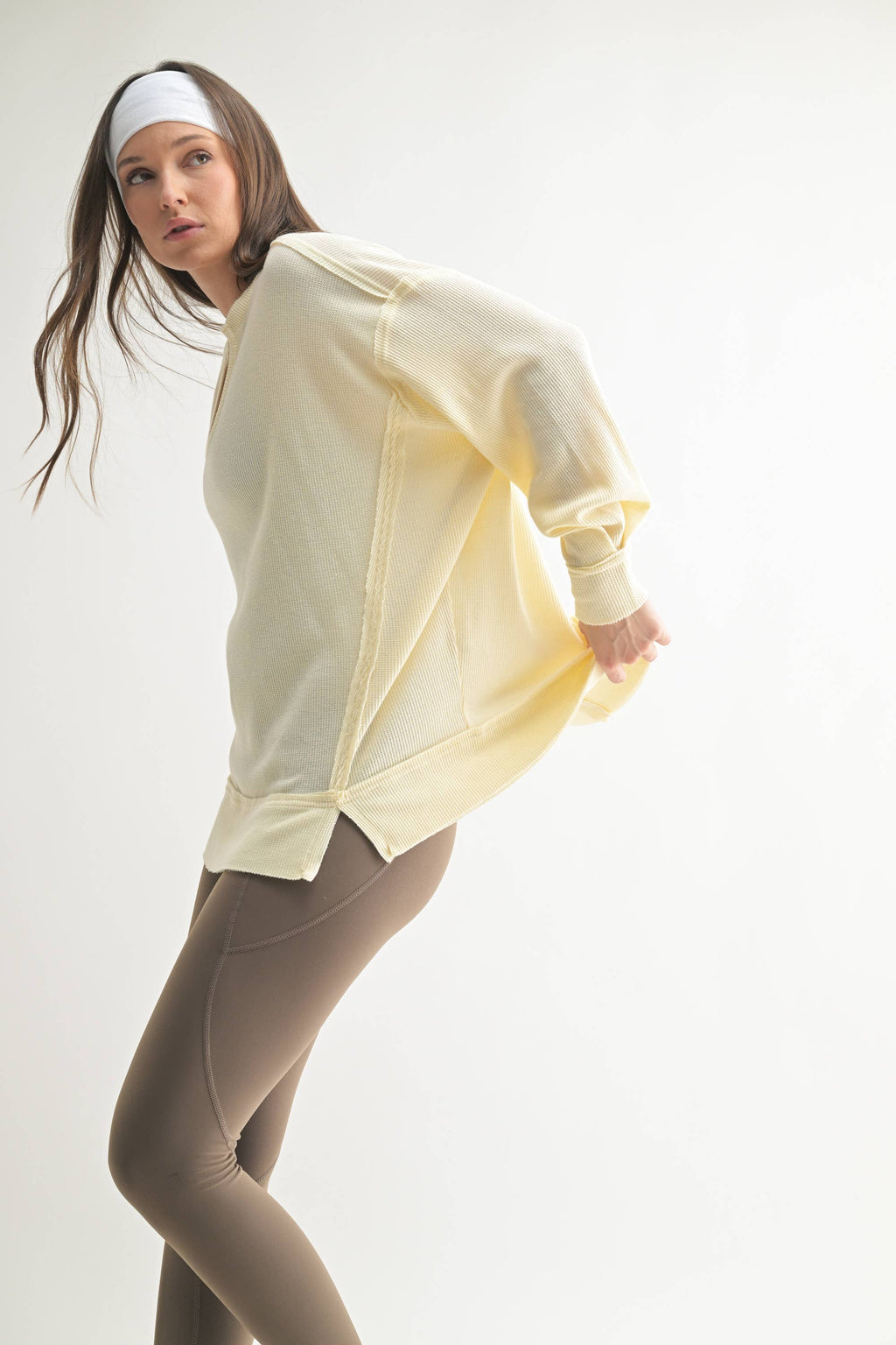 Cotton Blend Waffle Knit Oversized Long Sleeve