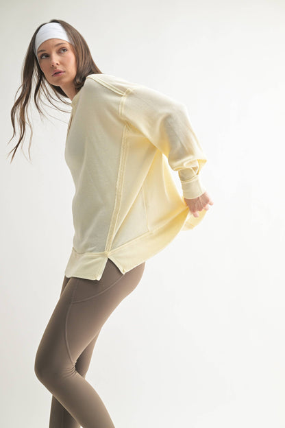 Cotton Blend Waffle Knit Oversized Long Sleeve