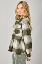 Perfect Peplum Fringe Plaid Jacket