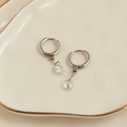Howard's - Waterproof Earrings Dangle CZ Charm Huggie in Gold & Steel