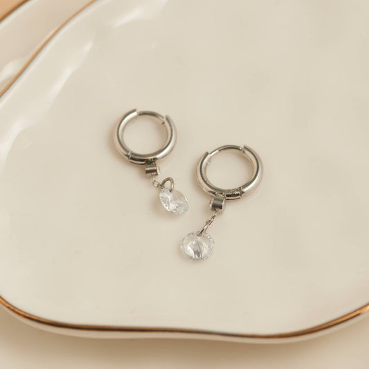Howard's - Waterproof Earrings Dangle CZ Charm Huggie in Gold & Steel