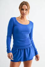 Scoop Neck Micro-Ribbed Long Sleeve Top Mono B