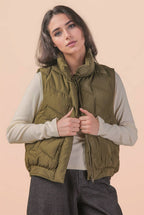Bermie Mock Neck Casual Zigzag Quilted Puffer Vest