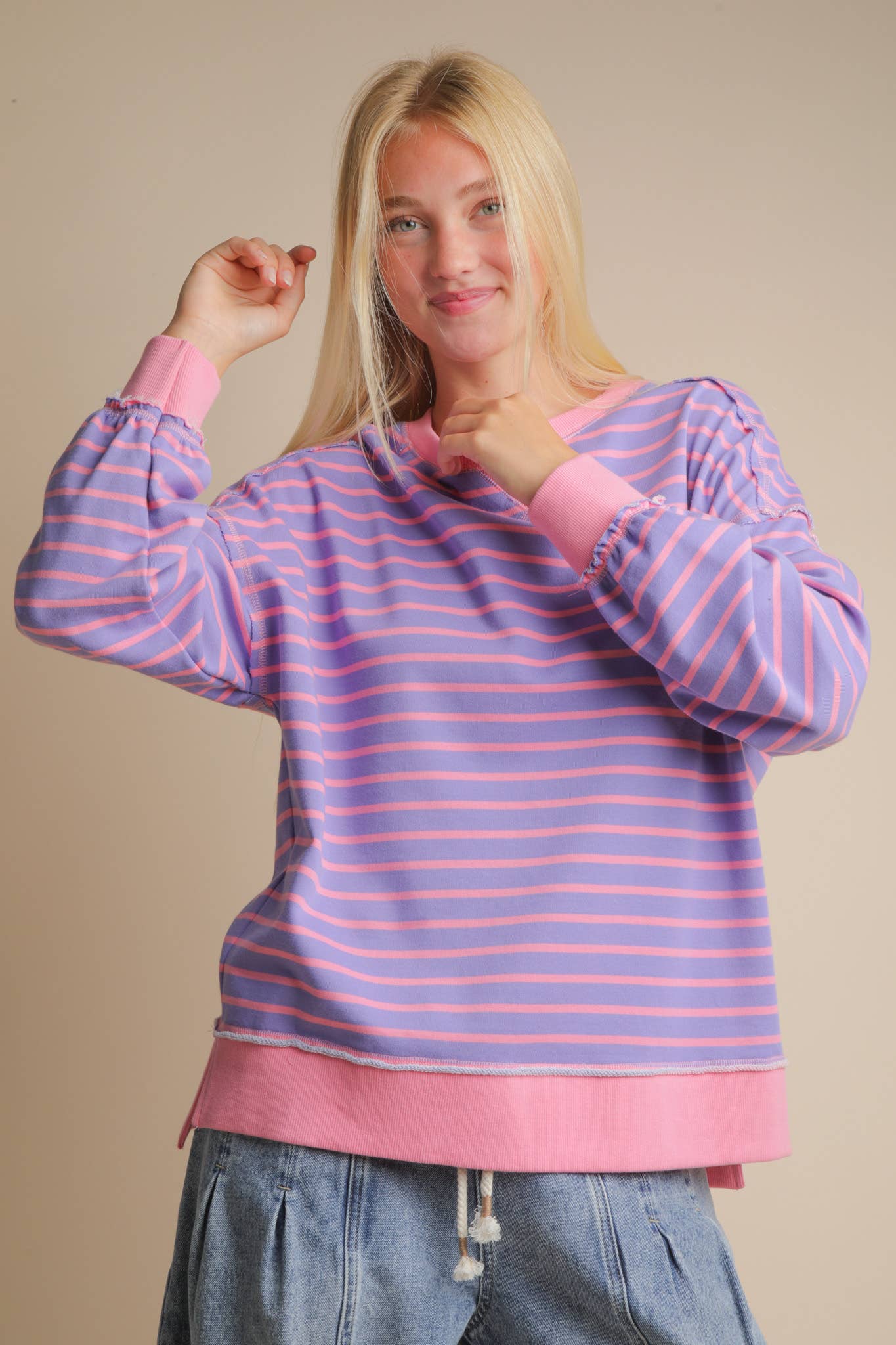 Stripe Comfy Casual Oversized Knit Top