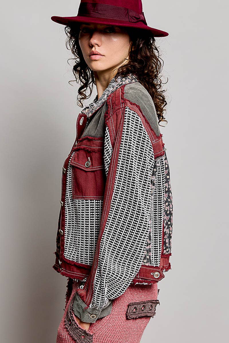 Pamela Vintage Patchwork Floral Geometric Neutral Cropped Jacket-Pol Clothing