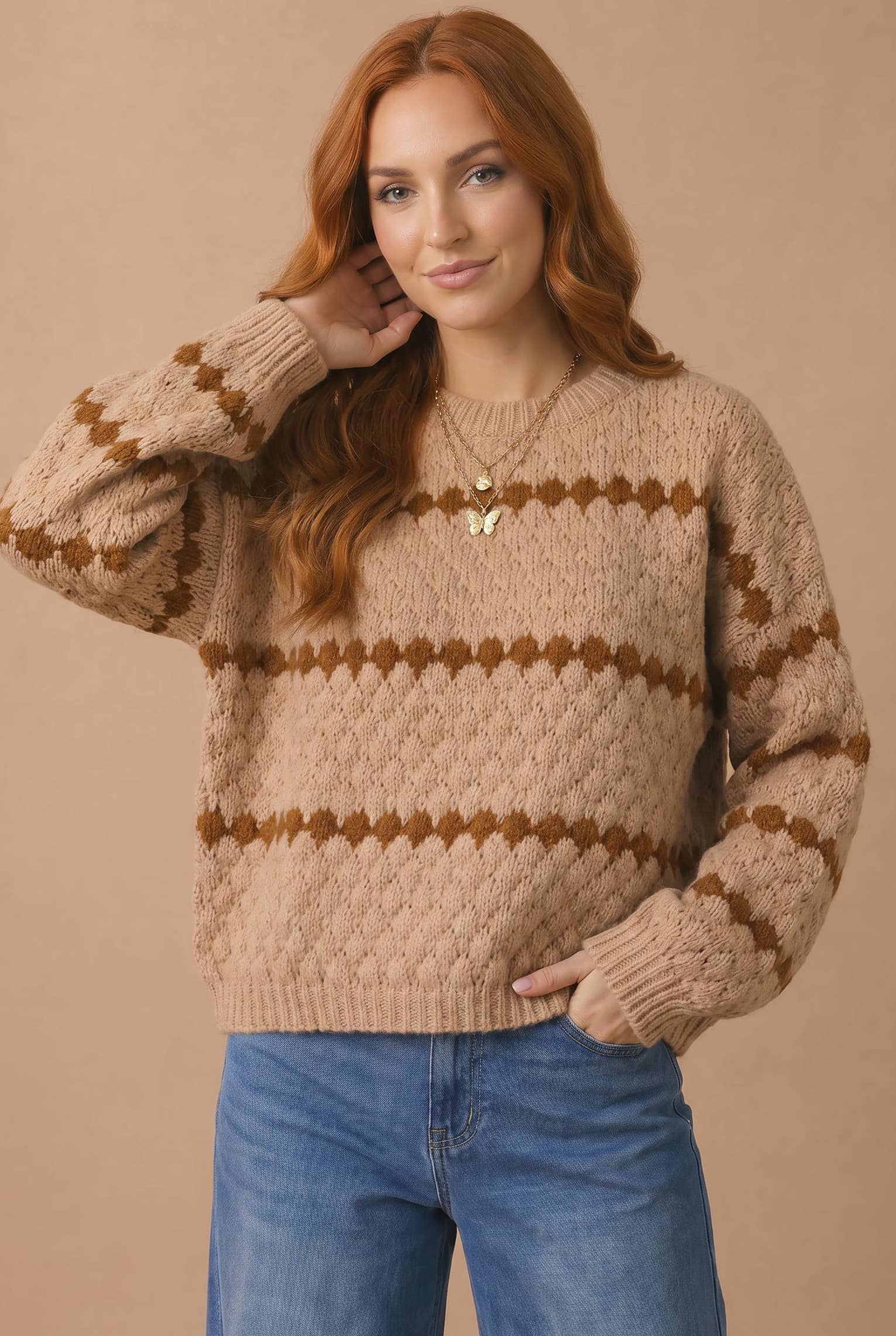 Haptics - Plus Textured Stripe Pullover Sweater Knit Top