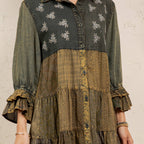 Young Threads - Boho Embroidered Floral Plaid Button-Down Top NEW