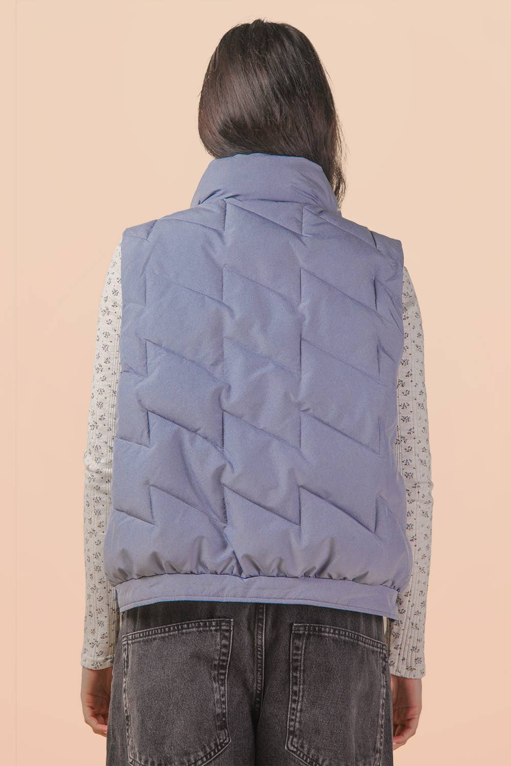 Bermie Mock Neck Casual Zigzag Quilted Puffer Vest