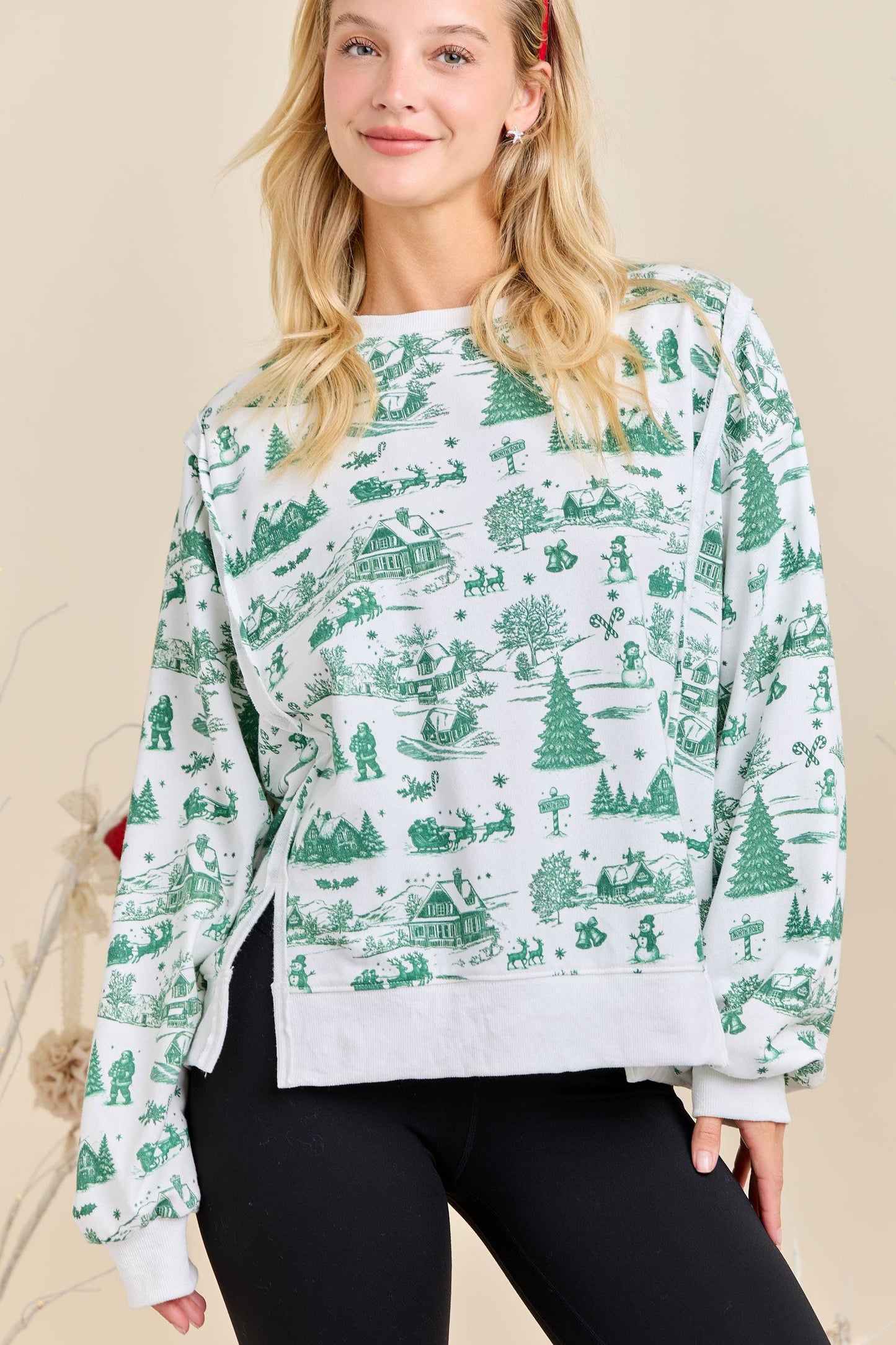Main Strip - Green & red Christmas Village Sweatshirt