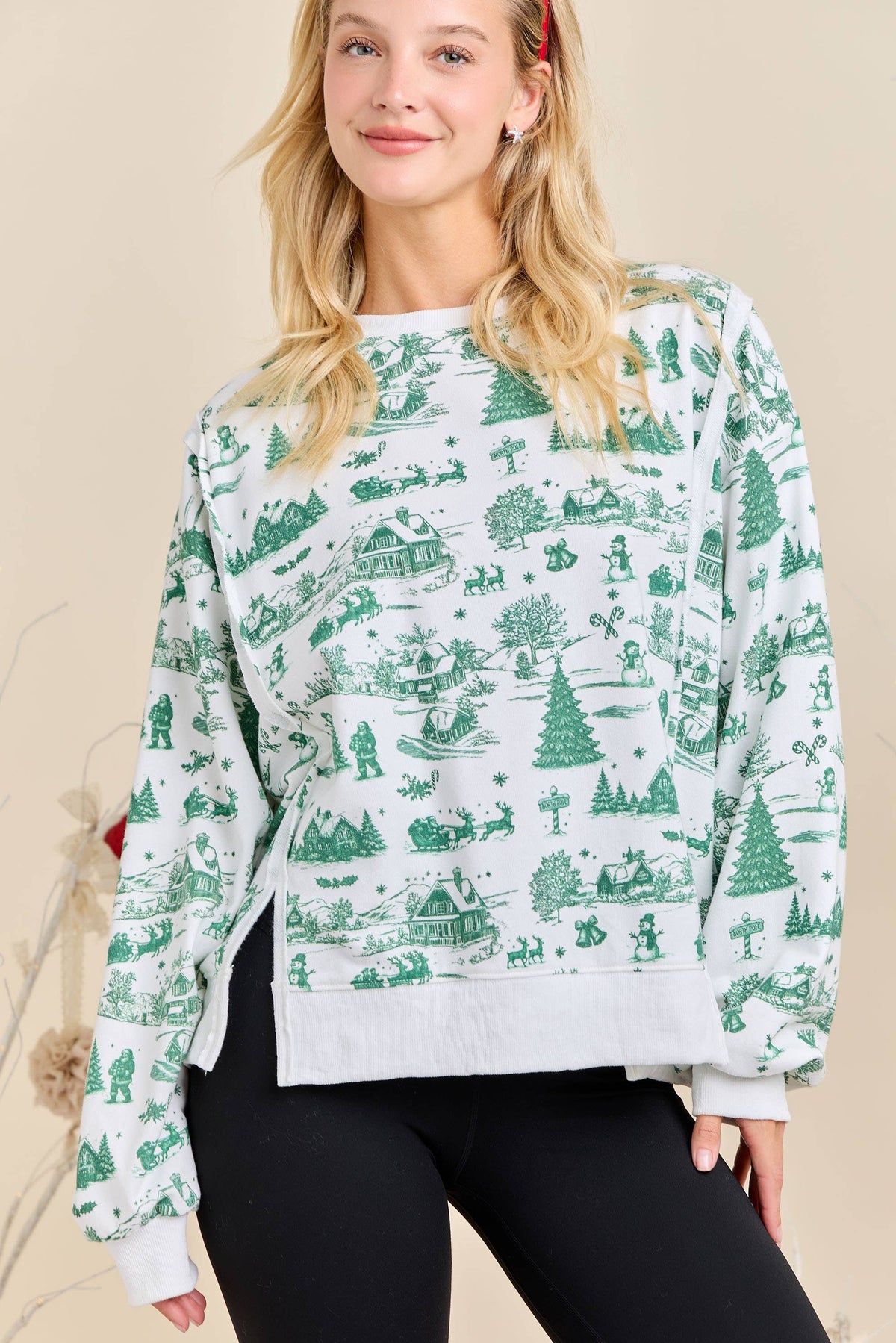 Main Strip - Green & red Christmas Village Sweatshirt