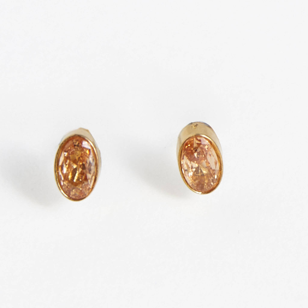 Howard's - Waterproof Earrings Oval Gem Cubic Zirconia 18K Gold Stud
