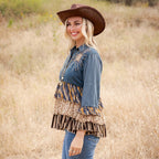 Young Threads - Vintage Boho Denim Yoke Patchwork Tiered Tunic Top  NEW