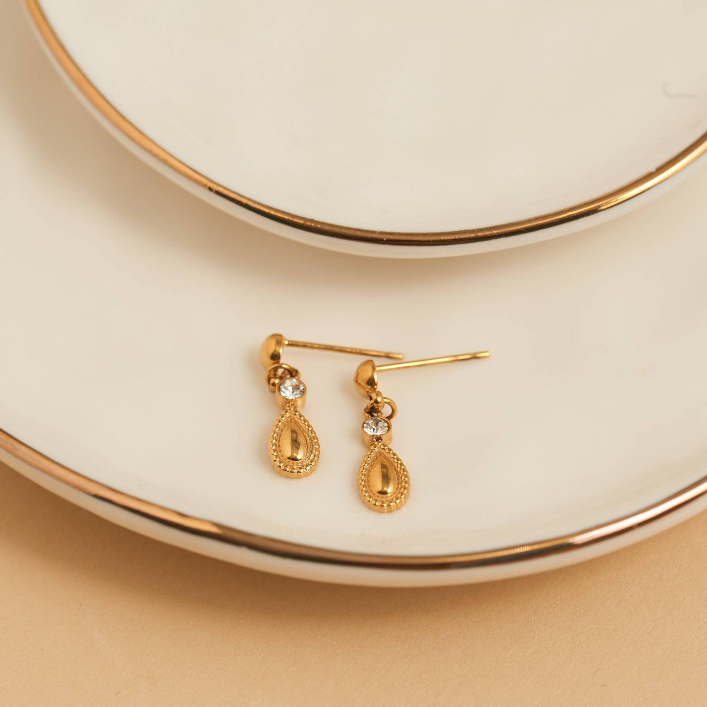 Howard's - Waterproof Earrings Teardrop Dangle Drop 18K Gold Finish