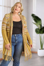Maya PLUS FRINGE HEM AZTEC CARDIGAN
