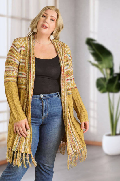 Maya PLUS FRINGE HEM AZTEC CARDIGAN