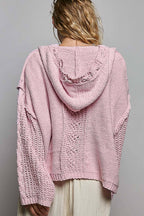 Pol Clothing - Oversize Fit V-neck Hooded Cable Knit Chenille Sweater SALE