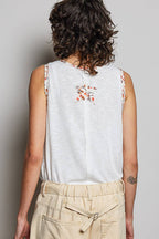 Pol Clothing - Boho Floral Star Patch Rib Sleeveless Top