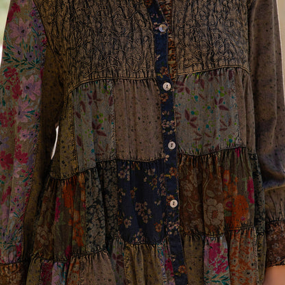 Young Threads - Front-Open Boho Shirt with Quilted Emb & Rayon Tiers