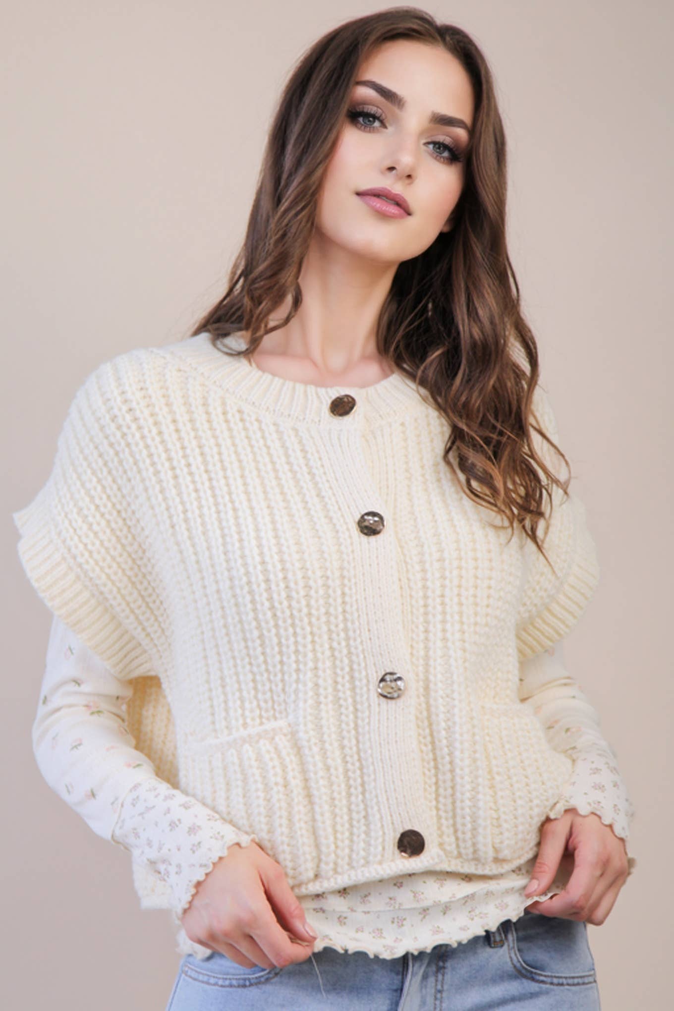 Oversized Button Down Knit Sweater Top