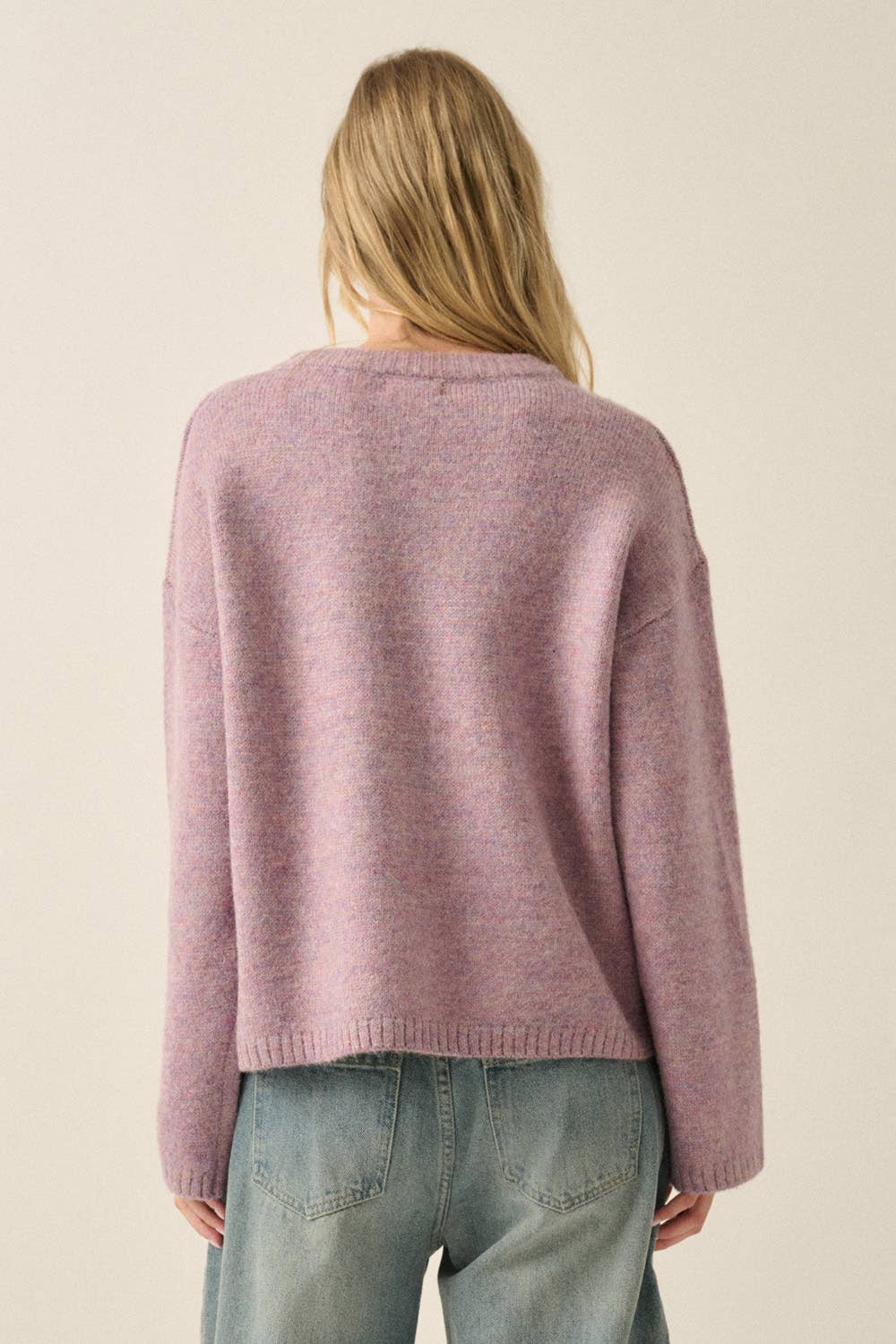 Pug Dog Solid Knit Relaxed-Fit Drop-Shoulder Sweater