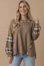 Haptics - Oversized Plaid Contrast Thermal Knit Top