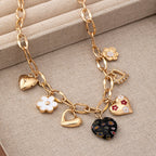 CHARM NECKLACE-HEARTS FLOWER  RHINESTONE
