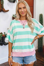 Summer Stripe Exposed Seam Ribbed Patchwork Oversized Tee