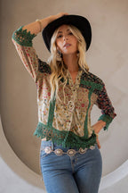 Young Threads - Earthy Boho Button Down Cropped Shirt