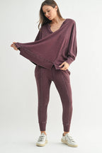 Cotton Blend Waffle Knit Oversized Long Sleeve