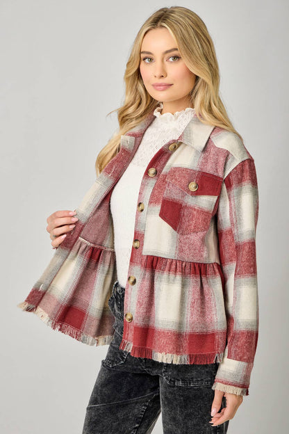 Perfect Peplum Fringe Plaid Jacket