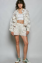 Pol Clothing - Boho Floral Knit Waistband Lace Patch Ruffle Shorts