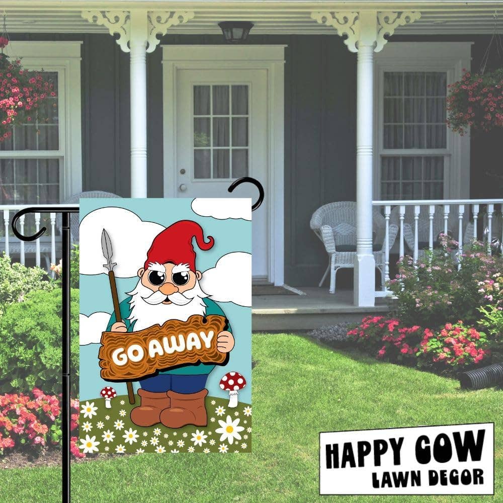 Happy Cow Lawn Decor - Gnome Go Away Garden Flag Outdoor Welcome Flag for Lawn