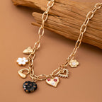 CHARM NECKLACE-HEARTS FLOWER  RHINESTONE