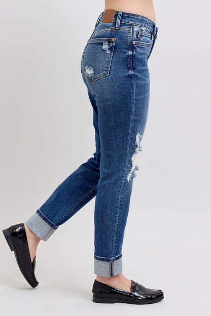 Judy Blue Jeans - Distressed Mid-Rise Boyfriend Fit